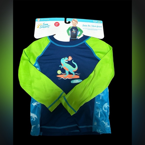 Sun Smart Kid's Surfing Dinosaur Rash Guard Swim Tee Size Boy S or M New - Picture 6 of 8